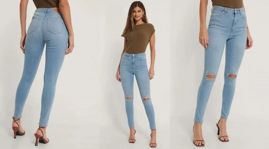 Distressed high-waisted skinny jeans