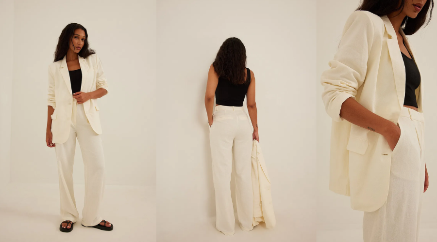 Linen-Blend High Waist Suit Pants