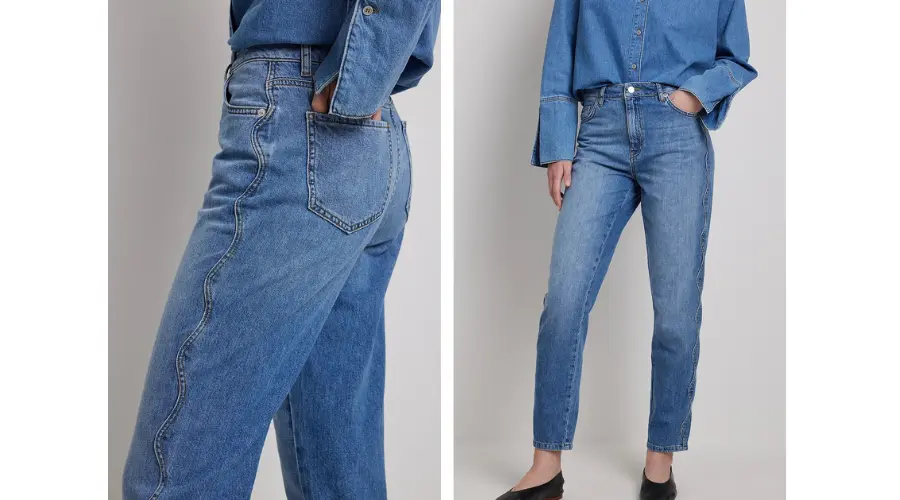 Blue Detailed Mom Jeans