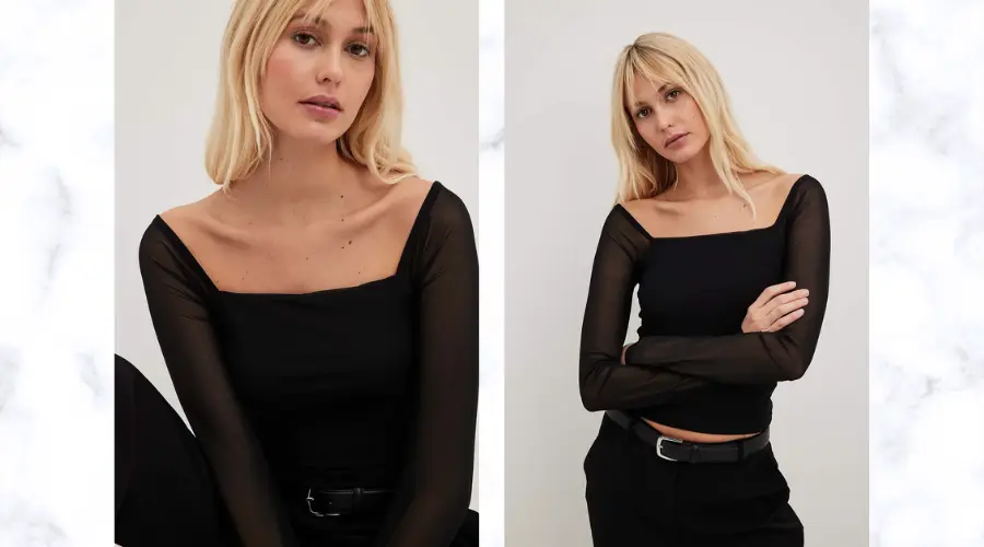 Mesh top with square neckline