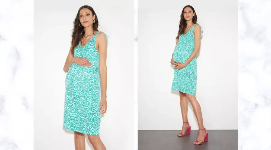 Maternity Green Abstract Ruch Strappy Dress