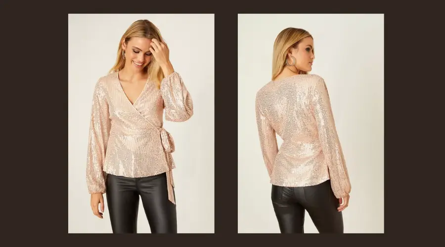 Champagne Sequin Wrap Top