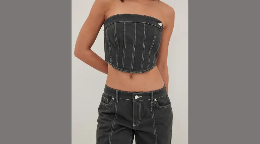 Denim corset with contrast stitching
