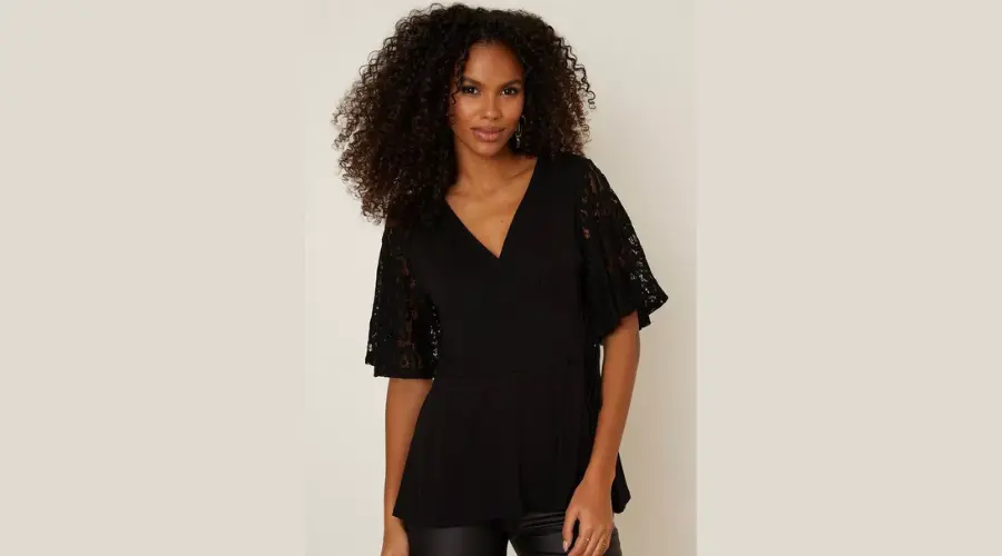Lace Short Sleeve Wrap Top