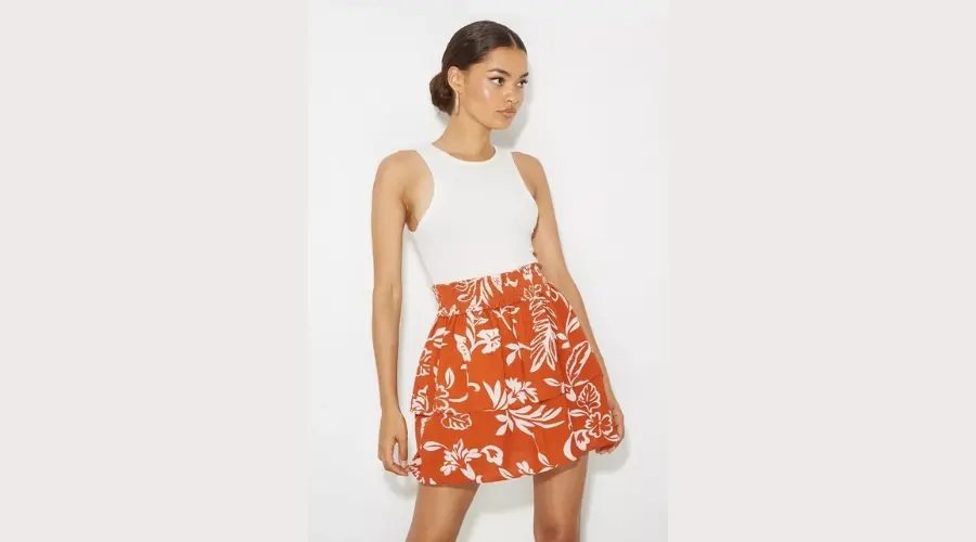 Petite Floral Linen Look Frill Mini Skirt