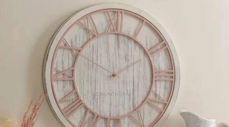 Wooden Wall Clock in Blush and White