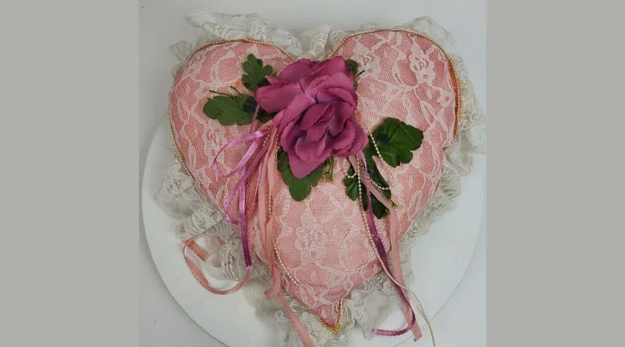 Handmade Vintage 1980s Pink White Heart Love Pillow