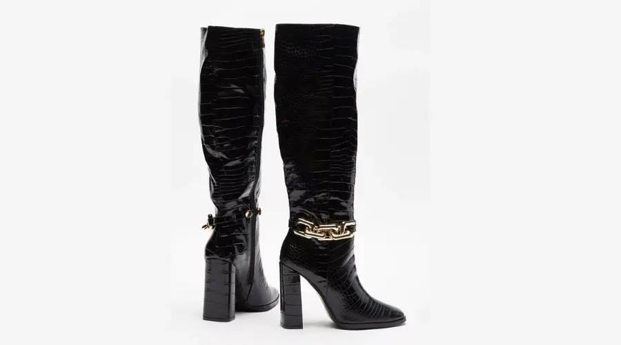 Kayla Chunky Chain Heeled Long Boots