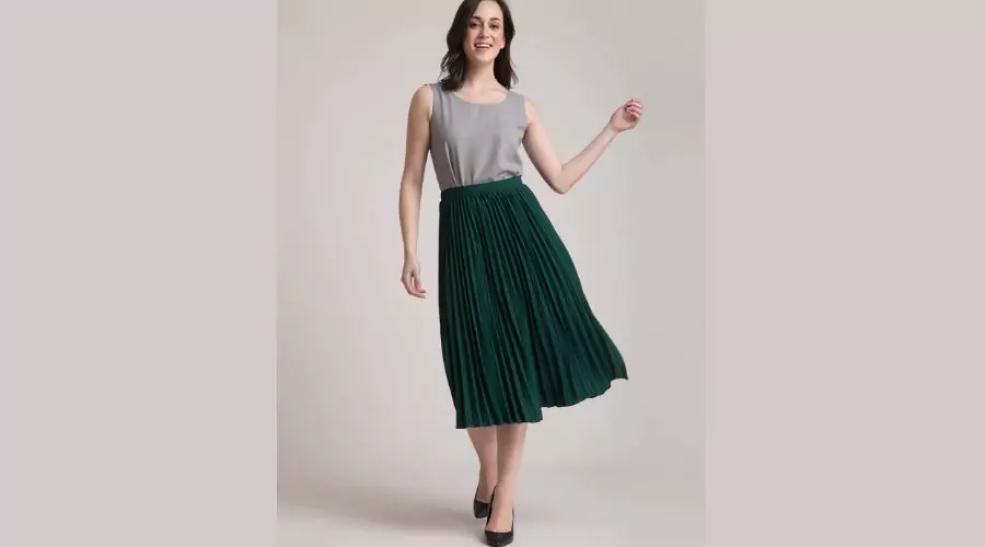 Pleated Midi Skirt- Green
