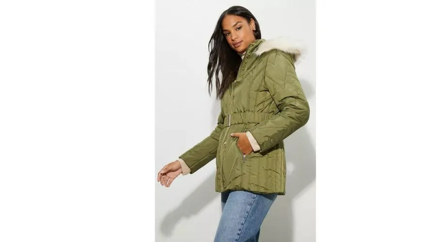 Short Belted Quilted Padded Coat