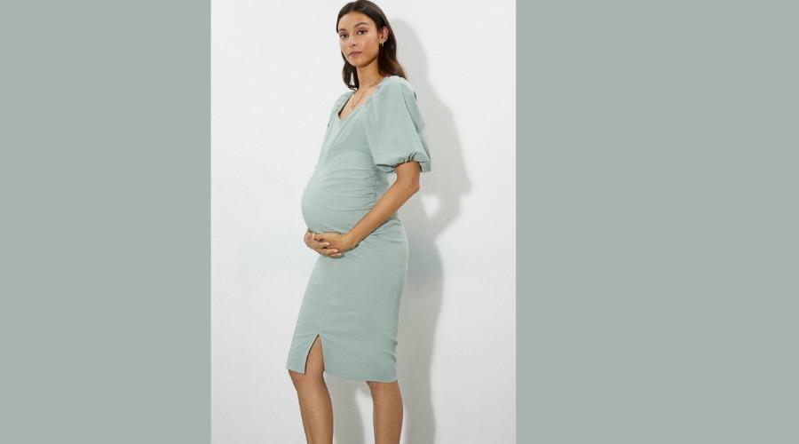 Maternity blue puff sleeve midi dress