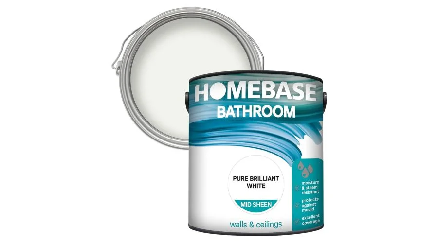 Homebase Bathroom Mid Sheen Paint - Pure Brilliant White