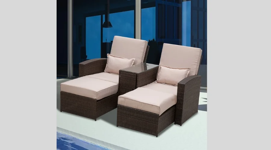 Outsunny 2-Seater Rattan Sofa Lounger Set-Brown