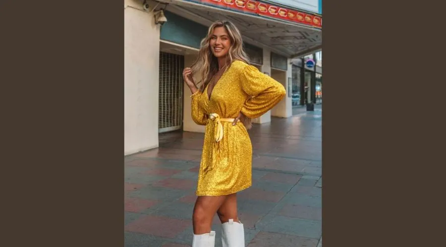 Entertainment Sequin Wrap Dress - Yellow