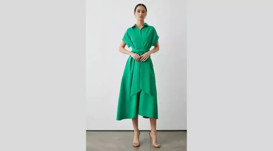 Principles Green Front Tie Shirt Midi Dress