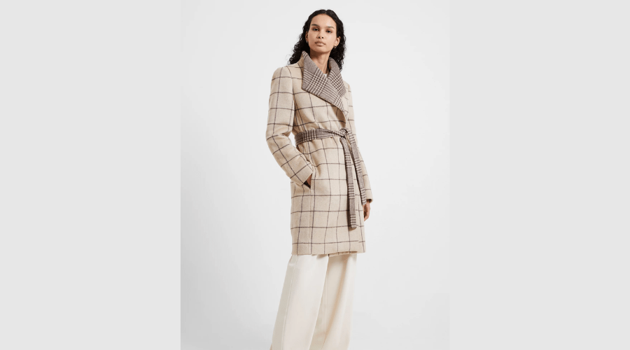 Checked Longline Trench Coat with Wool