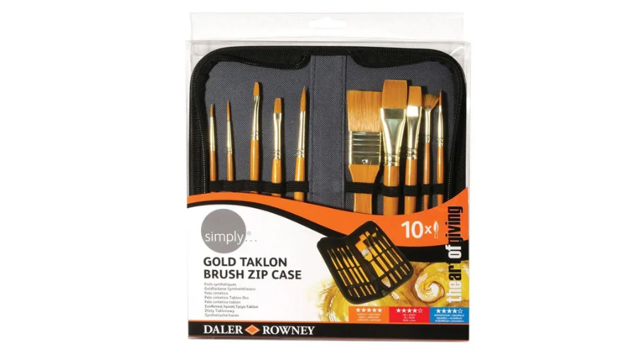 Daler-Rowney Simply Gold Taklon Acrylic 10 Brush Set in Zip Case