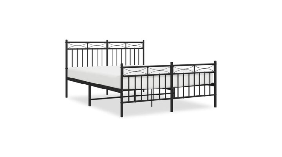 Metal Bed Frame with Headboard and Footboard Black 