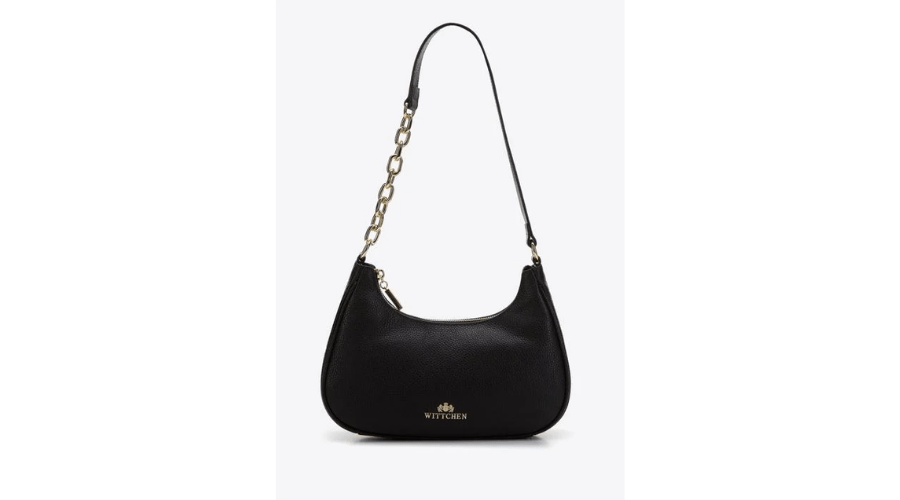 Black-Coloured Leather Baguette Bag With A Chain | Findwyse