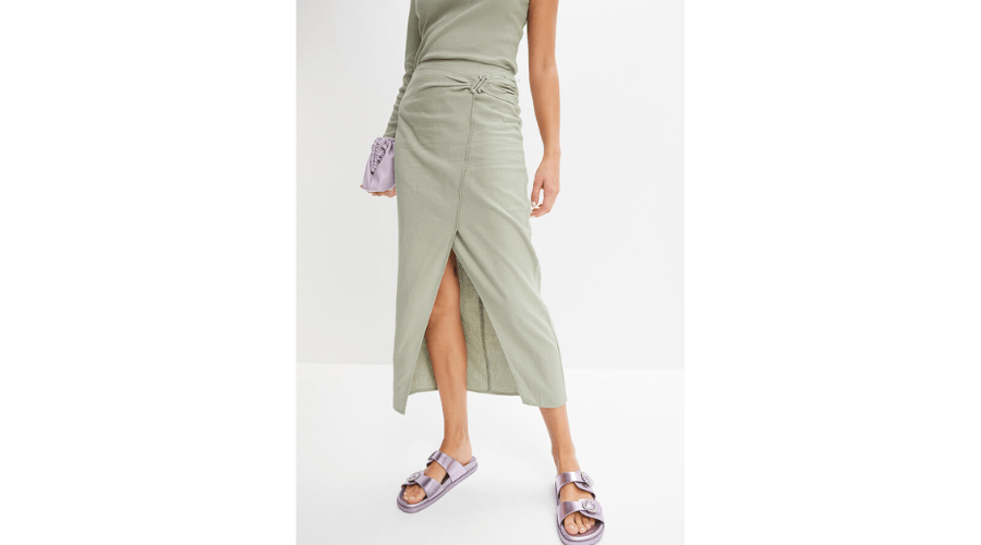 Midi Skirt Made Of Linen-Blend Material | Findwyse
