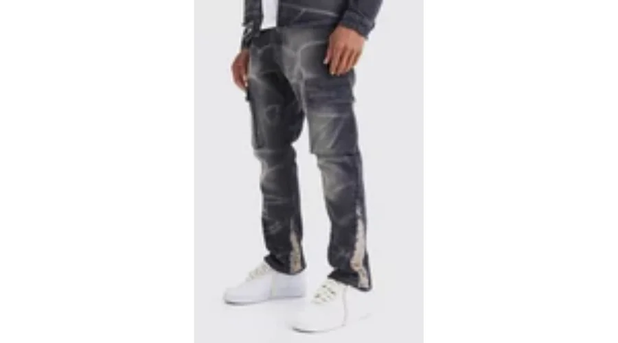 Slim Rigid Flare Overdyed Distressed Cargo Jeans | Findwyse