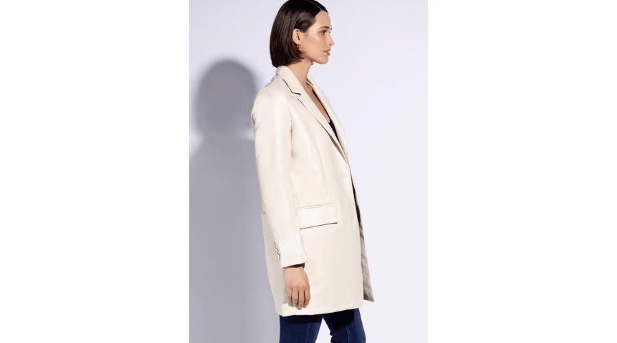 Women's Ecru Long Eco-leather Jacket | Findwyse