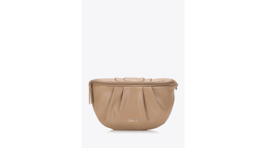 Beige women's bag with a ruffled front | Findwyse