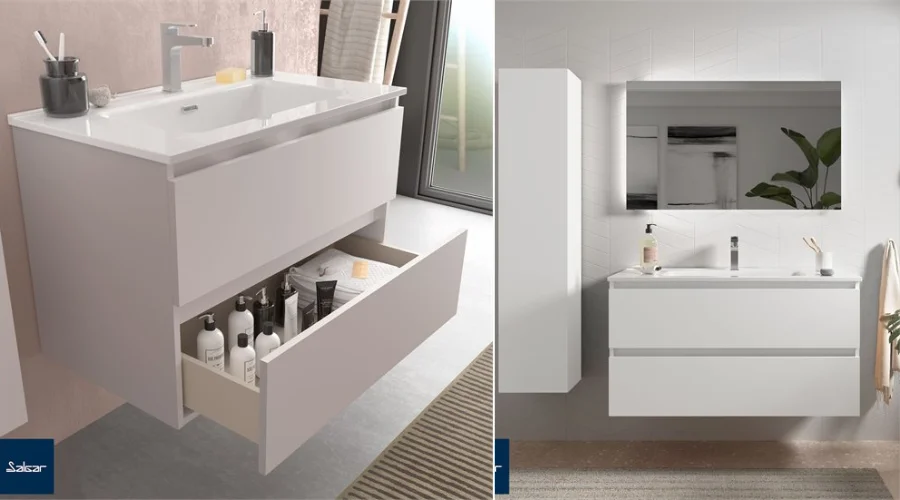 Bequia Bathroom Furniture 100 Cm Matte White, Porcelain Sink