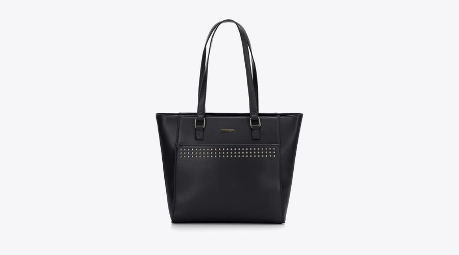 Black eco-leather shopper bag with rivets