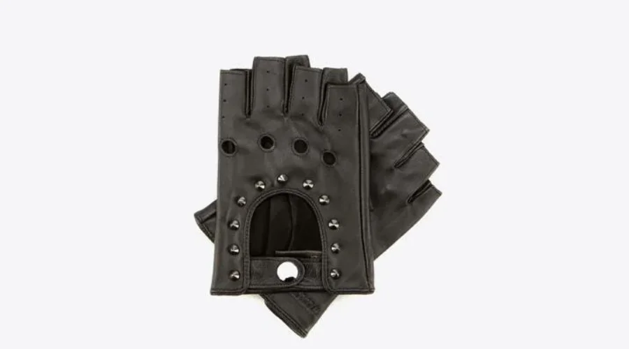 Black fingerless leather gloves with perforation