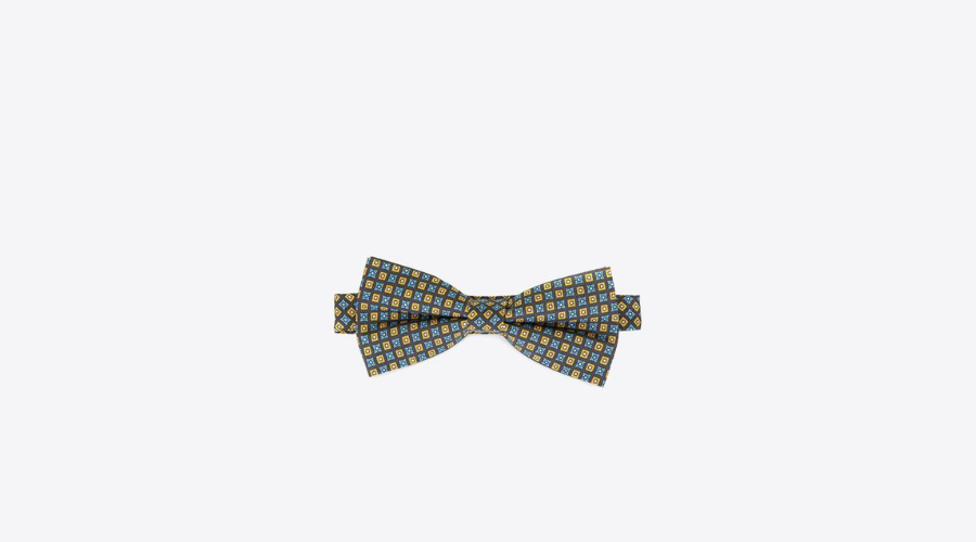 Blue and yellow patterned silk bow tie | Findwyse