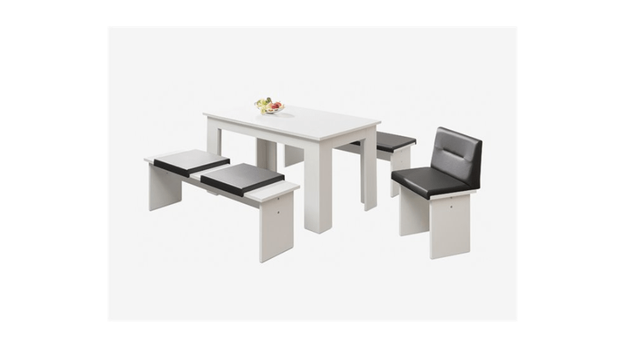CITY White Kitchen table and 2 Benches Set | Findwyse