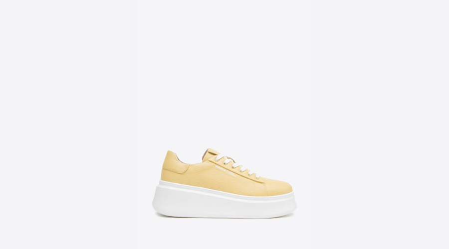 Classic Yellow Women’s leather sneakers with a thick sole | Findwyse
