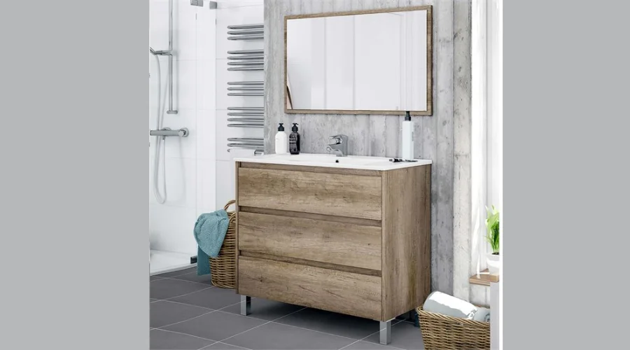 Devin Bathroom Cabinet with 3 Mirror drawers, without sink, Nordik