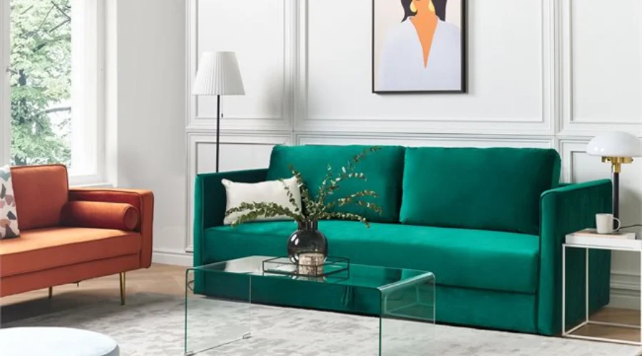 EKSJO Emerald Green Velvet 3 Seater Sofa cum Bed