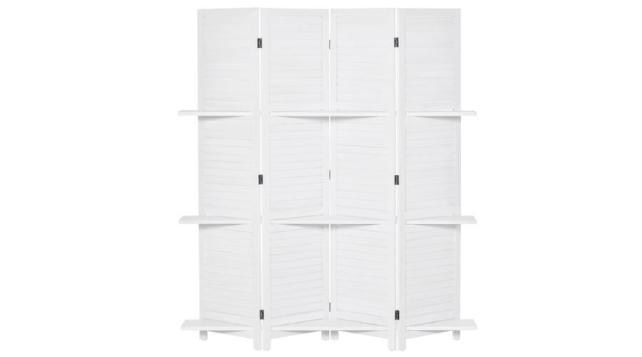 HOMCOM 4-panel Wooden Folding Room Divider with 3 Removable Shelves | Findwyse