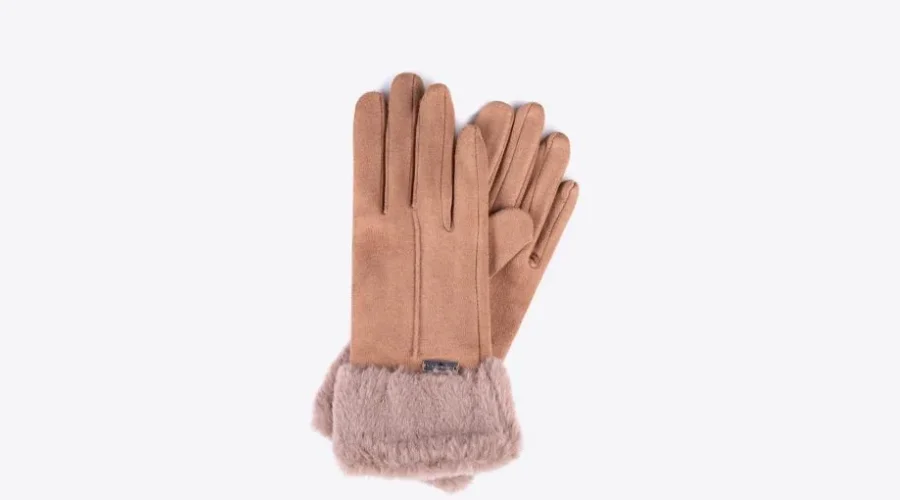 Leather women's gloves with artificial fur in brown