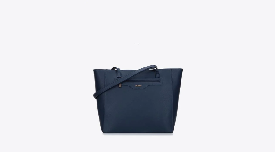 Navy blue eco-leather shopper bag with a front pocket