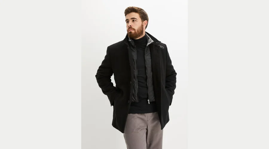 Outdoor Jacket In A Wool Look, With A Windbreak