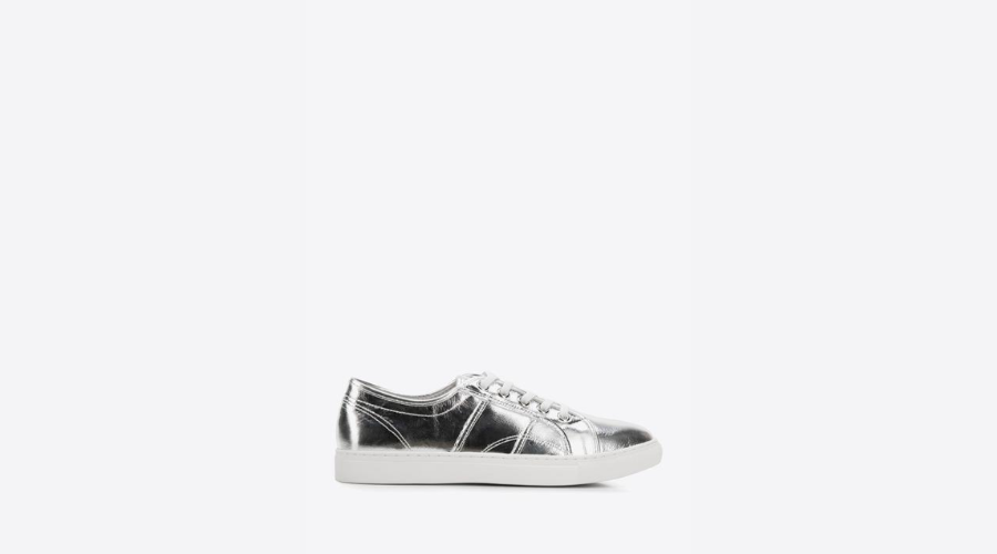 Silver metallic leather sneakers for women | Findwyse