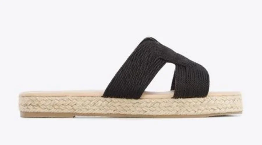 Women's black flip-flops with a straw sole