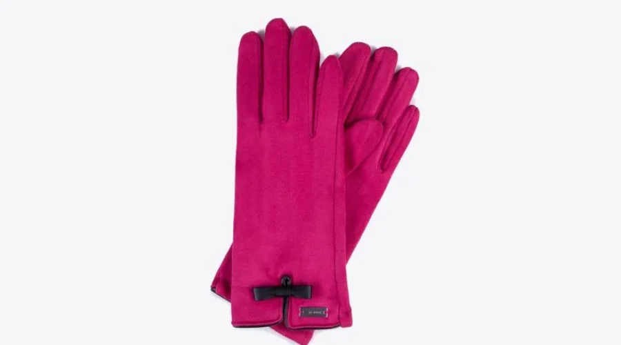 Women’s leather gloves with a pink bow 