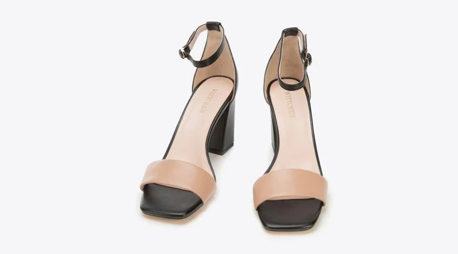 Women's two-tone leather sandals on a high heel