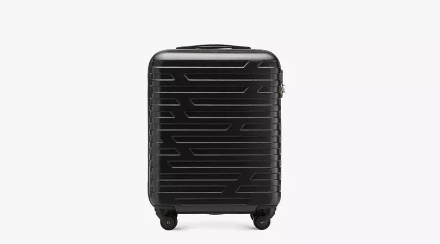 Black Coloured ABS cabin suitcase with a geometric pattern