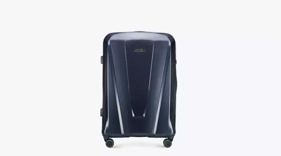 Large geometric polycarbonate suitcase, navy blue