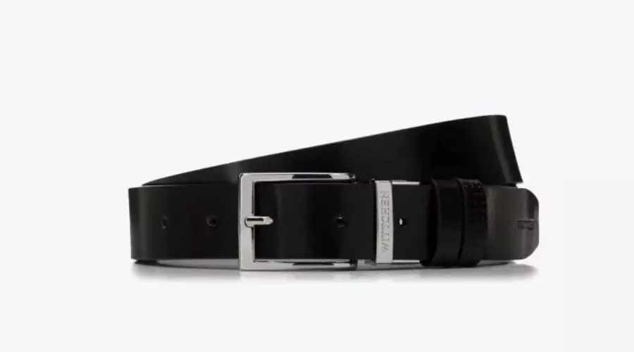 Men's double-sided leather belt with black braid