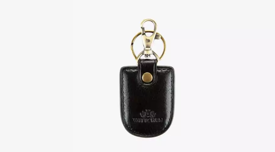 Rounded black leather keychain