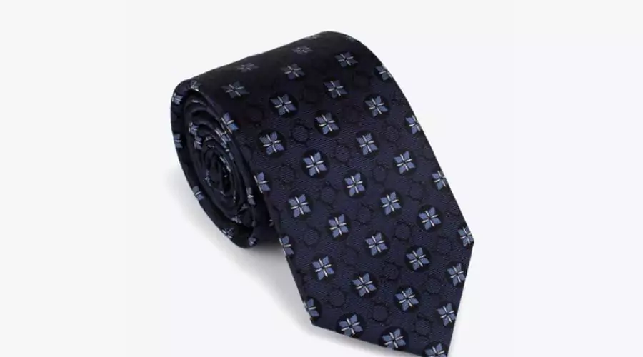 Silk Tie With Navy Blue And Blue Patterns