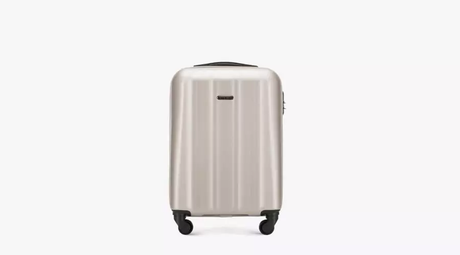 Textured polycarbonate cabin suitcase in Cream-colour