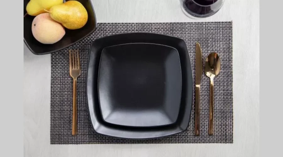 12 Piece Black Stoneware Square Dinner Set